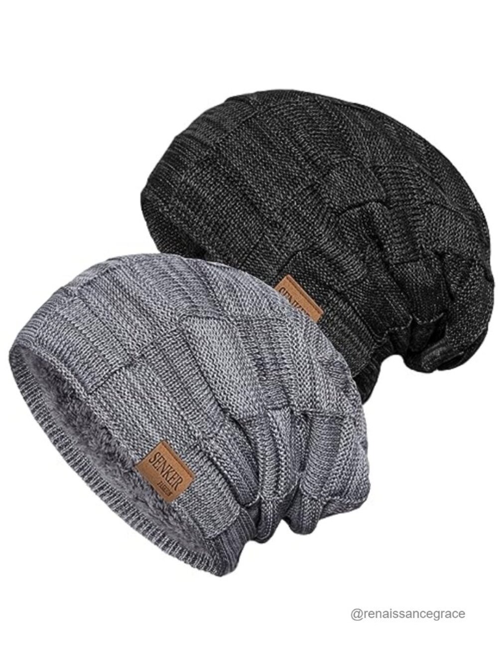 2 Pack Slouchy Beanie Winter Knit Hat with Fleece Lining for Men